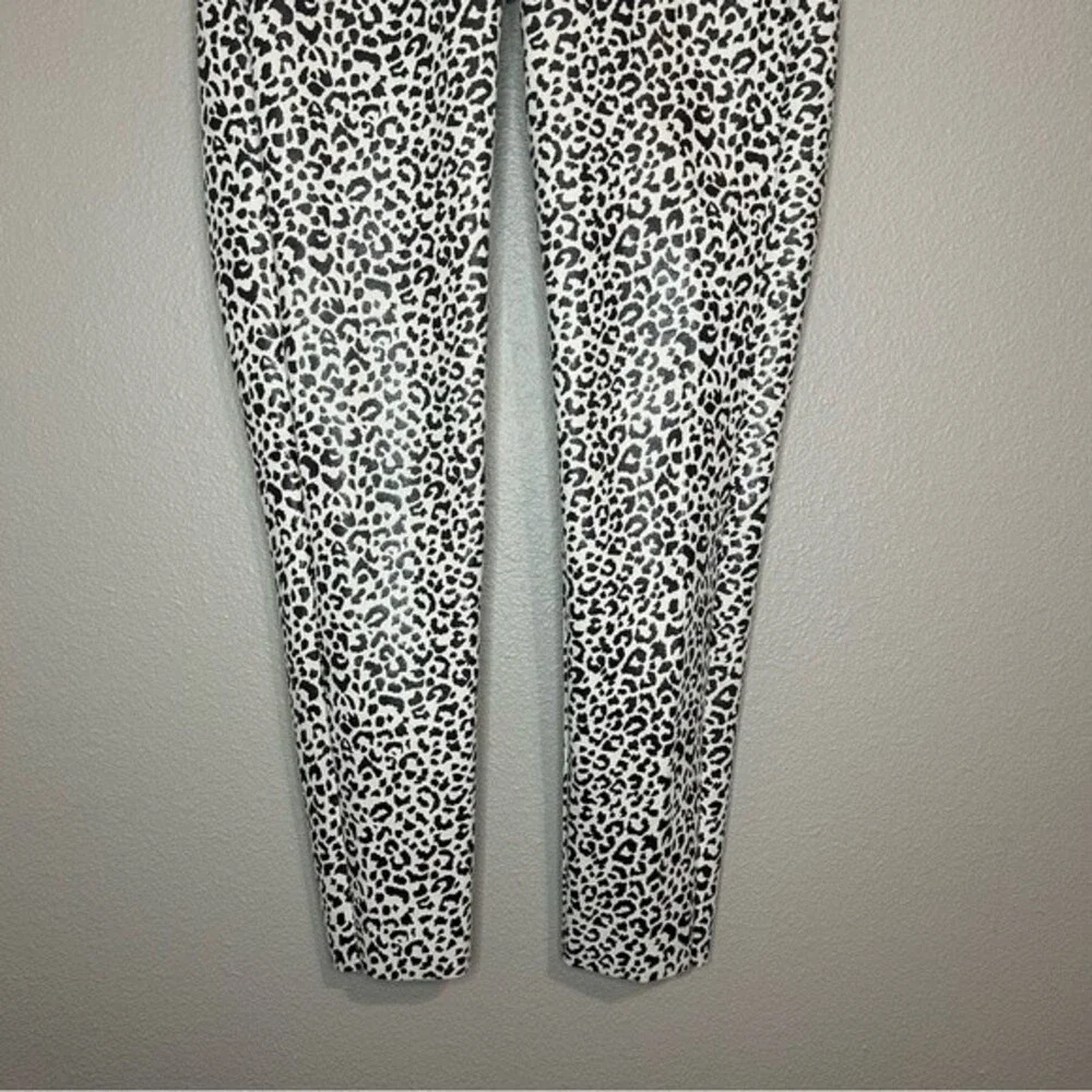 ZARA faux patent leather black & white leopard print pull on pants size XS